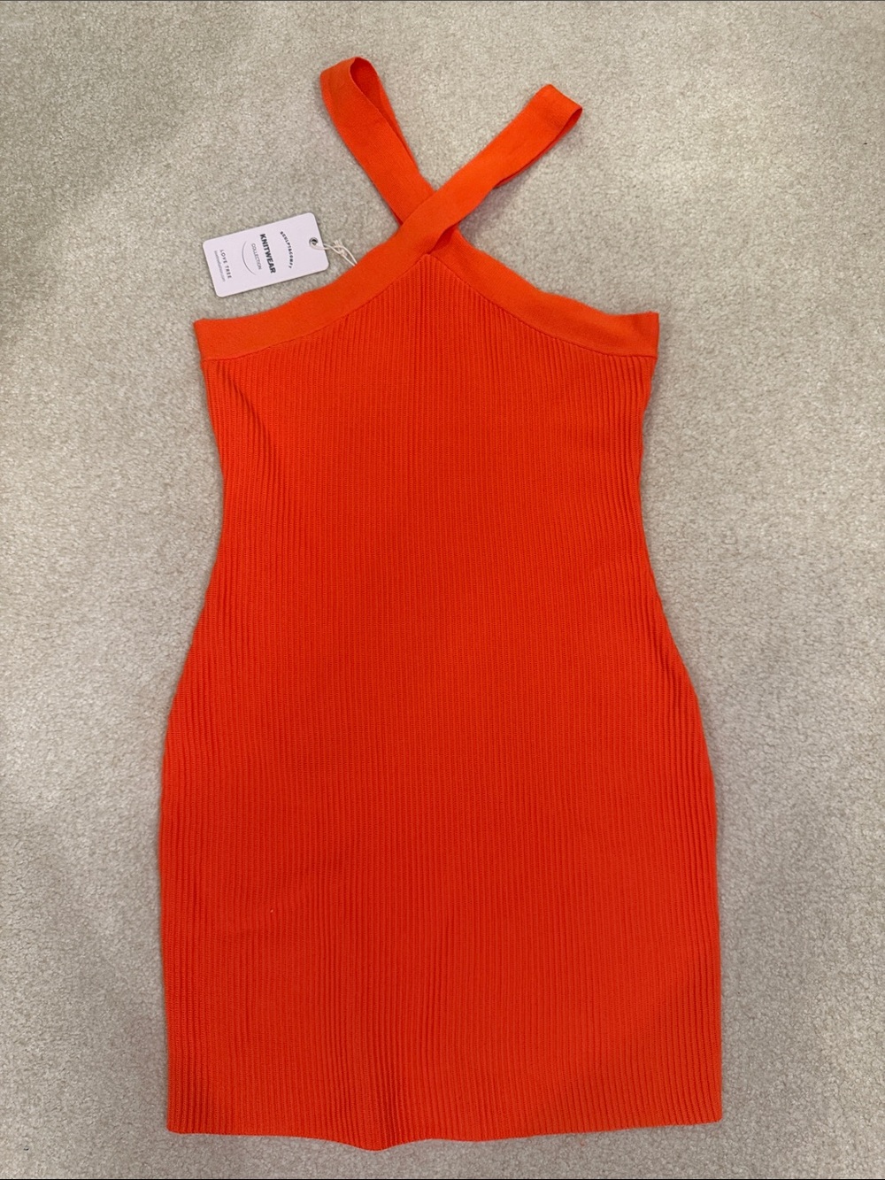 Orange Ribbed Cross-Strap Bodycon Dress